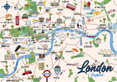 London Map Print Etsy Uk London Map Print London Map London Attractions Map