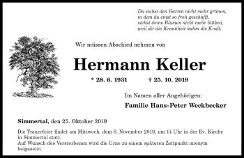 Traueranzeigen Von Hermann Keller Rz Trauer De