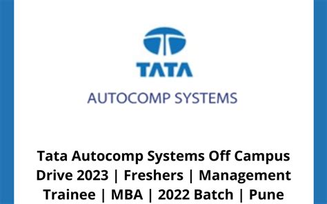 Tata Autocomp Systems Off Campus Drive Freshers Management