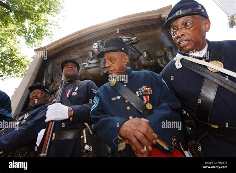 American Civil War Re Enactors From Massachusetts 54th Infantry Regiment In Front Of The Shaw