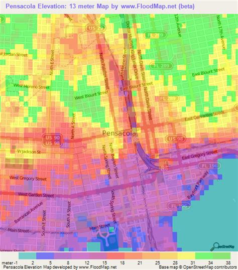 Elevation of Pensacola,US Elevation Map, Topography, Contour