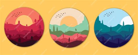 Premium Vector Flat Design Circle Landscape Vector Illustration Set