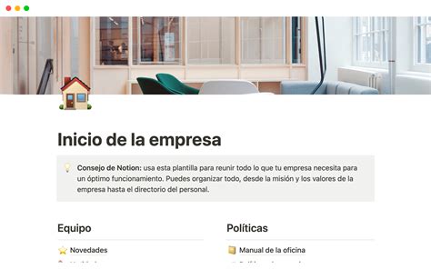 Página de inicio de la empresa creada por Notion Plantilla de Notion