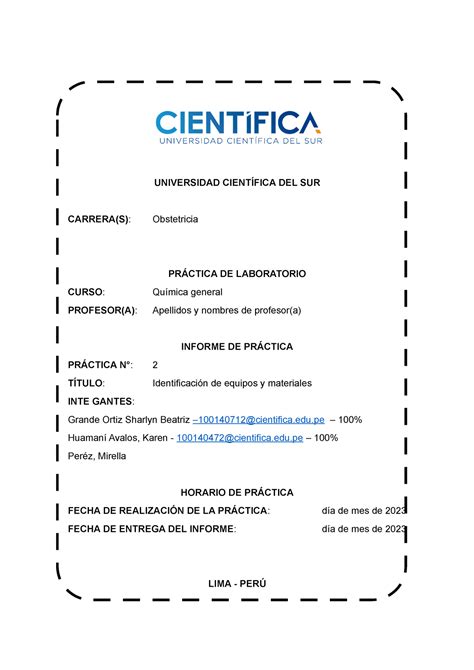 Carátula de informe 2023 II UNIVERSIDAD CIENTÍFICA DEL SUR CARRERA S