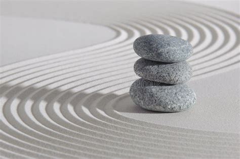 Japanese Zen Garden With Stacked Stones In Sand Stock Photo Image Of