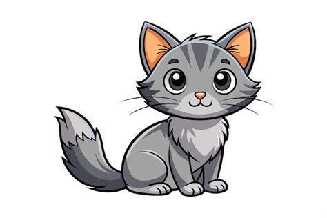 Un Lindo Gatito Gris Sentado Sobre Un Fondo Blanco Vector Premium