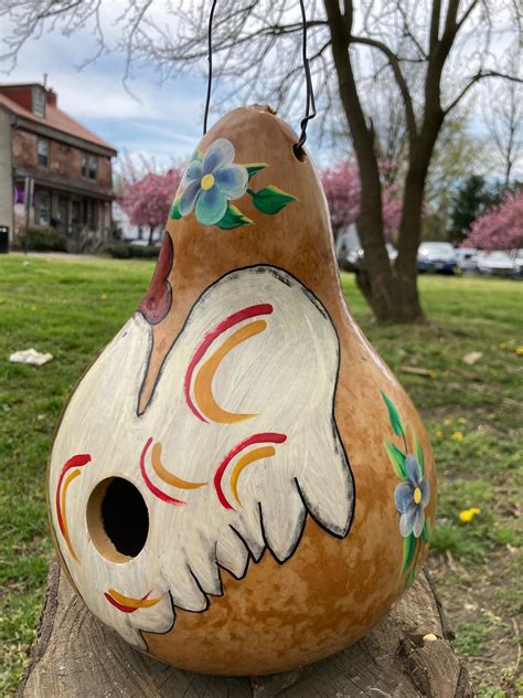 Natural Birdhouse Gourd Handpainted With Rooster Etsy