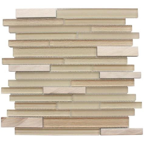 Beige Glass And Metal Random Linear Strip Mosaic Tile Tilebuys