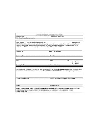 Fillable Online Automatic Debit Authorization Form Company Name The