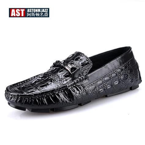 Full Grain Leather Alligator Print Mens Buckle Slip On Driving Loafers Crocodile Business Man