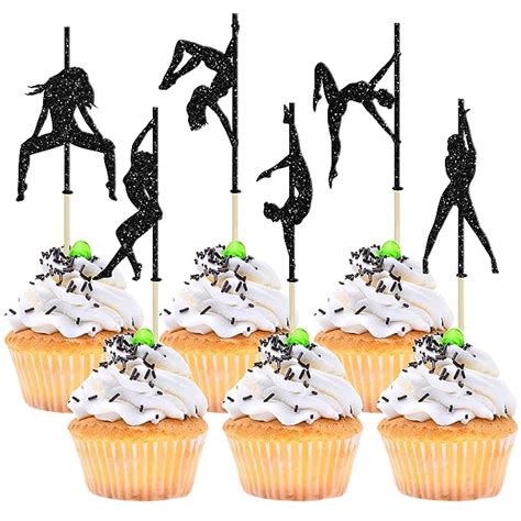 Amazon Gyufise Pcs Pole Dance Girl Cupcake Toppers Black Glitter