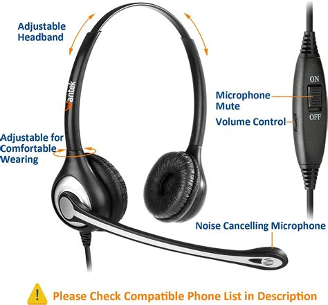 Wantek Auriculares De Tel Fono Con Cable De Doble Oreja Con Conector De