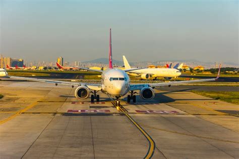 The Airplane Preparing To Takeoff from Runway Stock Image - Image of ...