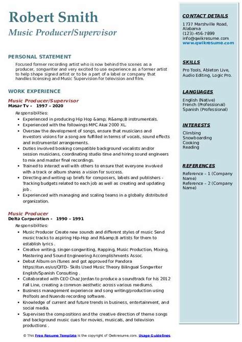 10 Music Producer Resume Samples And Templates For 2025