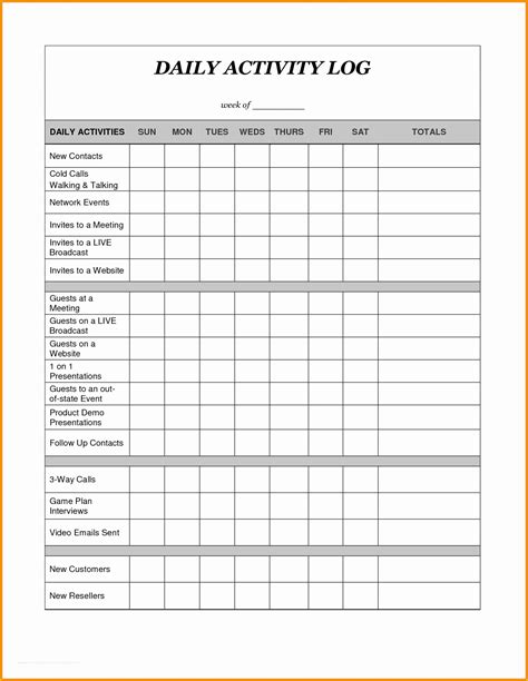 Free Daily Activity Log Template Of Physical Activity Log Template to ...