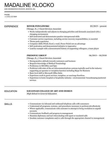 Guest Services Associate Resume Samples Velvet Jobs