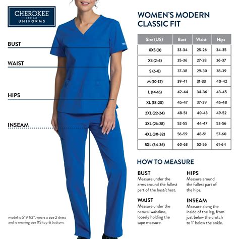 Cherokee Medical Uniforms Womens Modern Classic Fit Scrubs Size Chart