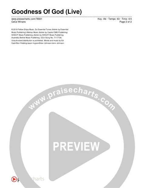 Goodness Of God Live Chords Pdf Cece Winans Praisecharts