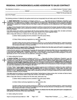 Fillable Online Regional Contingencies Clauses Addendum To Sales