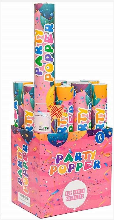 12 Piece Confetti Cannon Party Poppers 12 Inch In Decorated Box Tur