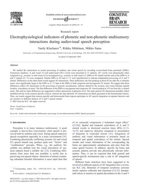 Pdf Electrophysiological Indicators Of Phonetic And Non Phonetic