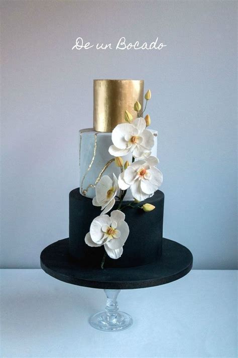 Matte Black Marble Gold Foil Wedding Cake Design Wedding Cake