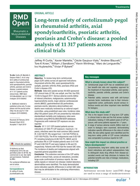 (PDF) Long-term safety of certolizumab pegol in rheumatoid arthritis, axial spondyloarthritis ...