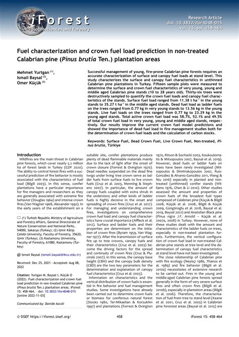 Pdf Fuel Characterization And Crown Fuel Load Prediction In Non