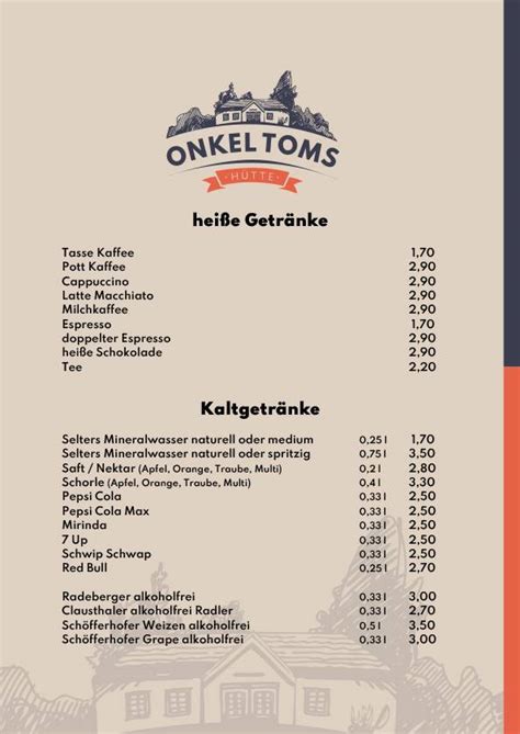 Speisekarte Von Onkel Toms H Tte Pub Bar Weilrod