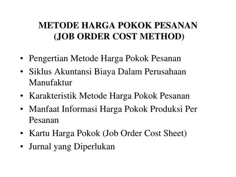 PPT METODE HARGA POKOK PESANAN JOB ORDER COST METHOD PowerPoint