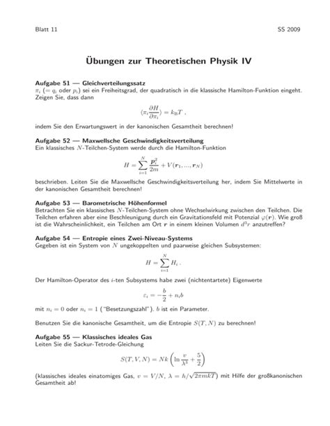 Ubungen Zur Theoretischen Physik IV