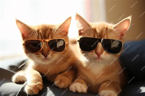 Premium Photo Two Cats Wearing Sunglasses Are Laying On A Chair