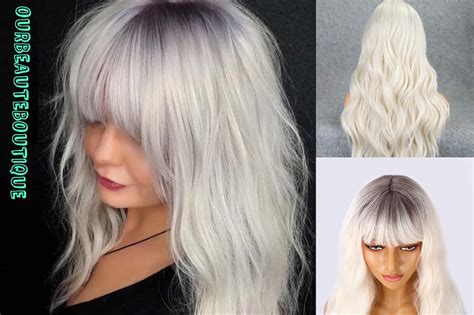 Platinum Blonde Wigs Dark Roots Blonde Hair Wigs Wig With Bangs White