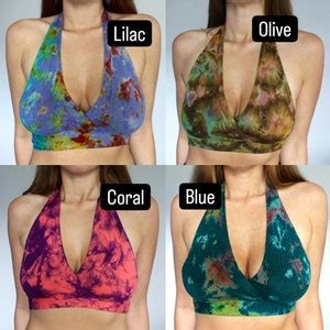 Lilac Tie Dye Cotton Halter Bra Hot Yoga Crop Top Asana Bralet Cropped Halter Neck Boho No Wire