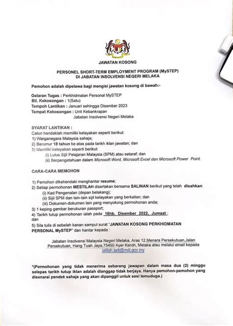 Iklan Jawatan Jabatan Insolvensi Negeri Melaka Jobs Hub