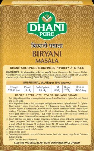 Dhani Pure G Biryani Masala Packaging Type Box At Pack In Ghaziabad