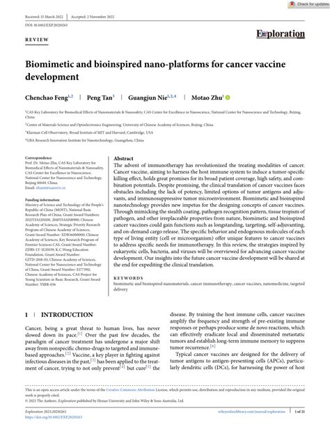 PDF Biomimetic And Bioinspired Nanoplatforms For Cancer Vaccine