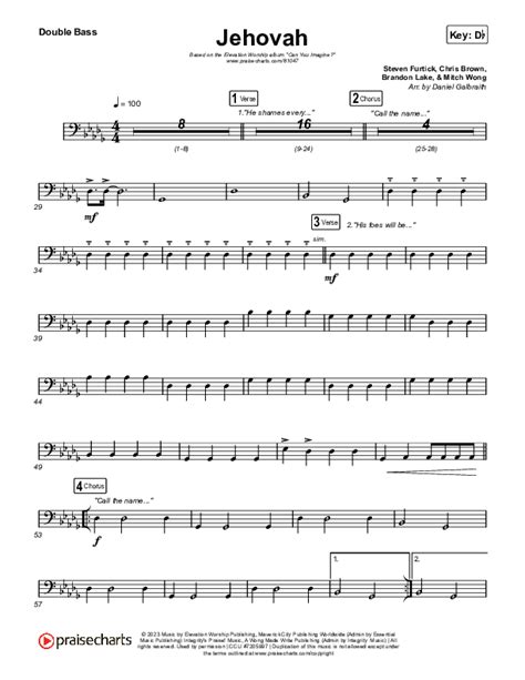 Jehovah String Bass Sheet Music PDF (Elevation Worship / Chris Brown ...