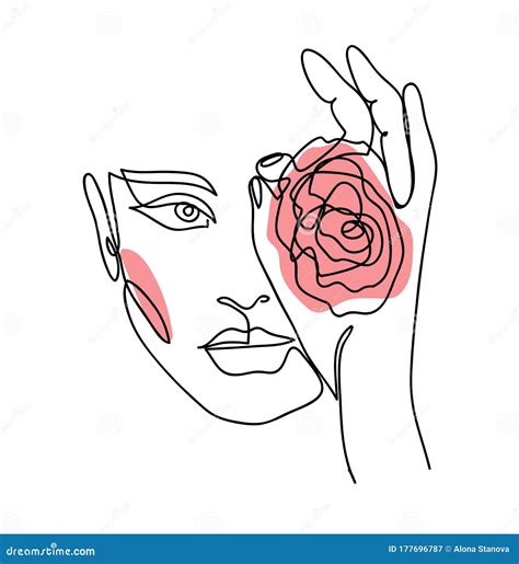 Minimal Line Art Woman Face With Rose Flower Icons By Canva Rose Porn