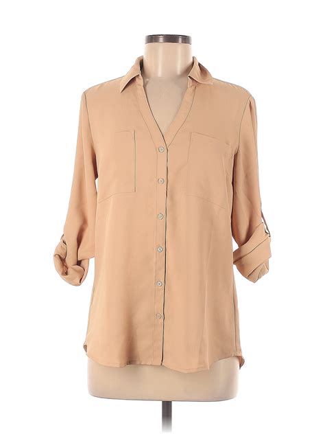 Express 100 Polyester Solid Tan Long Sleeve Blouse Size M 68 Off