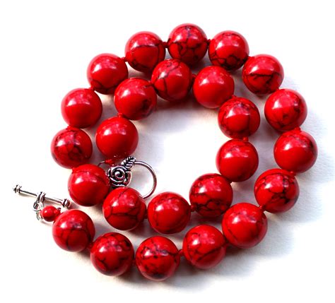 Red Turquoise Necklace 16mm Turquoise Bead Necklace T For Etsy