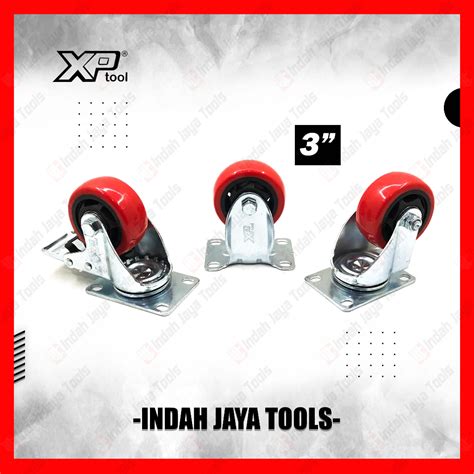 Jual Xp Tool Roda Caster Inch Hidup Mati Rem Troli Pvc Pu Merah