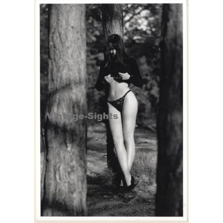 Artistic Erotic Study Leggy Semi Nude Female Leaning Against Tree