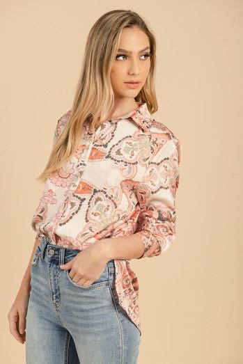 Kenana Blusa Camisera Satin Estampada Manga Larga Exclusiva Pagina