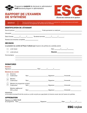 Fillable Online Phdadm Esg Uqam RAPPORT DE LEXAMEN DE SYNTHSE BESGb