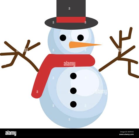 A Cute Snowman With Red Scarf And A Hat Vector Color Drawing Or