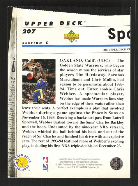 Upper Deck Special Edition Chris Webber Golden State