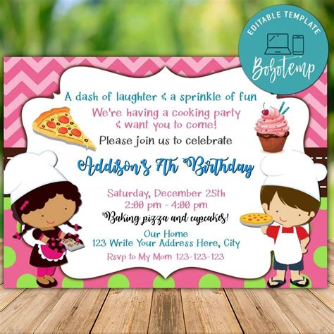 Printable Cupcakes Baking Birthday Party Invitation Diy Createpartylabels