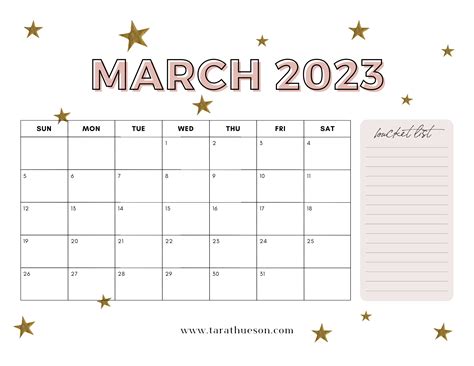 March Calendar Free Printable Tara Thueson