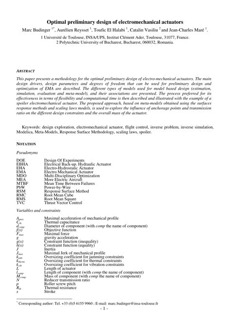 (PDF) Optimal preliminary design of electromechanical actuators